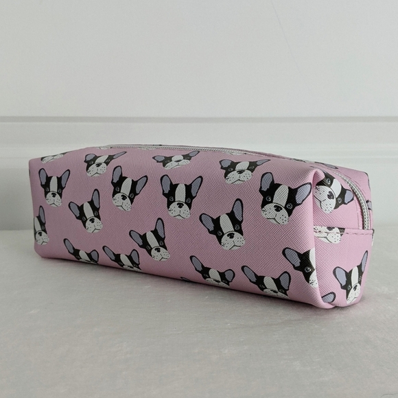 Boston Terrier Frenchie Small Cosmetic Pencil Case PVC Saffiano Pink NWT - Picture 9 of 14